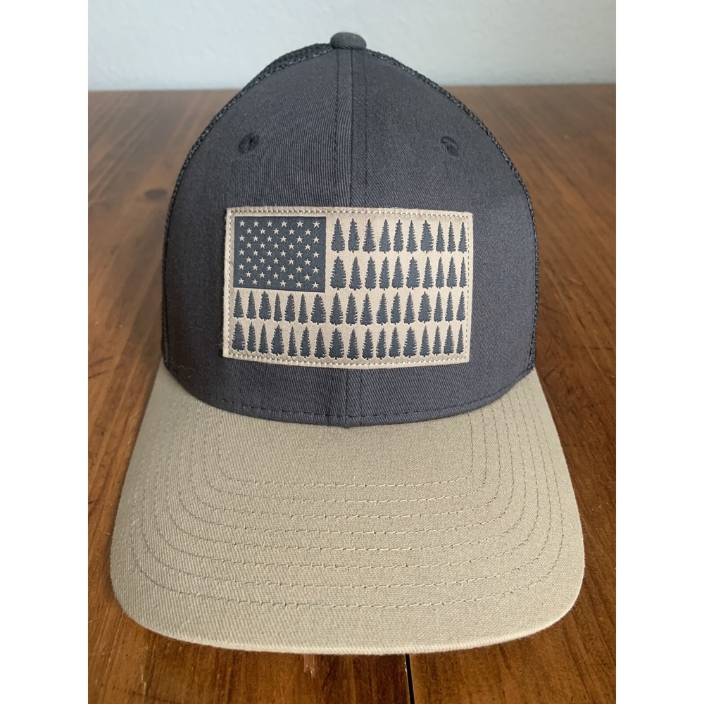 Columbia PFG Mesh Tree Flag Ball Cap Hat Mens L/XL Flexfit Gray Beige Outdoors